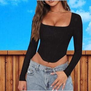 ReoRia S black long sleeve corset top